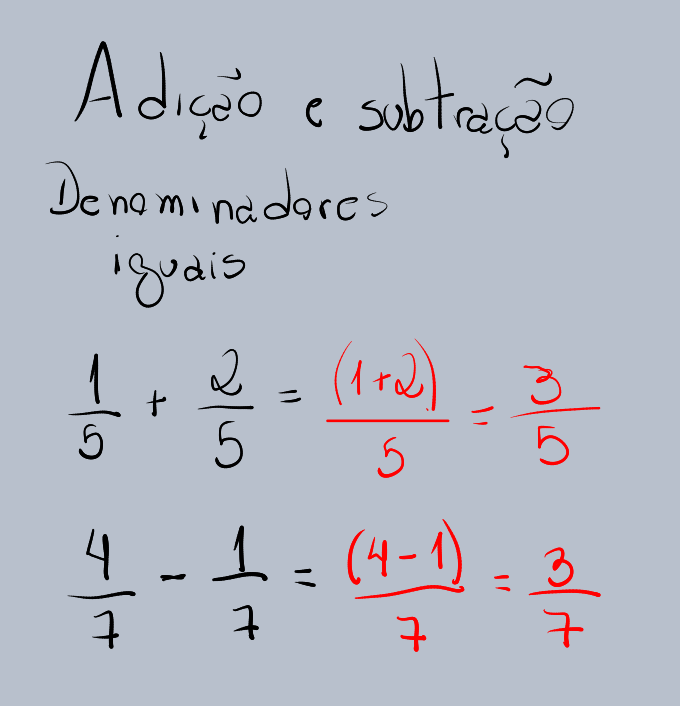 Adição e subtração de frações com denominadores iguais